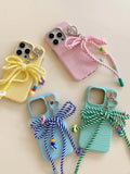 Colorful summer leather fundas for iphone 15 pro max 13pro 14pro 15promax 12 14 13 ins bowknot rope pendant simple phone case