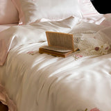 Rose Flowers Embroidery Bedding Set 800TC Lyocell Cotton Soft Silky Cool Feeling Duvet Cover Flat/Fitted Bed Sheet Pillowcases
