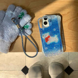 Winter scarf puppy shiny fundas for iphone 15pro 14promax 13 15 16 14 pro max 13promax blue gradient anti-fall rope phone case