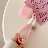 Simple Style Round Soft Liquid Silicone Cover For AirPods 1 2 3 4 Pro Pro2 Earphone Case Anti-Loss Lanyard Wrist Strap Protector