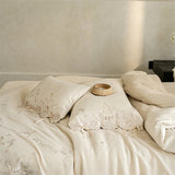 Lyocell Linen Cotton Blend Bedding Set Luxury Floral Embroidery Duvet Cover  Soft Breathable Linen Cotton Bed Sheet Pillowcases