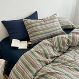 Nordic Simple Stripe Printed Bedding Sets Soft Washed Cotton Skin Friendly Duvet Cover Kit Cozy Bedclothes for Summer and Autumn