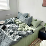 Gray Duvet Cover Set with 2pcs Pillowcase Soft Washed Cotton Comforter Quilt Cover Pillow Case Double Queen King Size