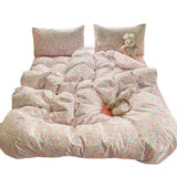 Oxygen Double Layered Four-Piece Bedding Set Fresh Floral Duvet Cover Bed Sheet Bed Canopy Student Dormitory 3-Piece Set