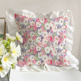 Korean Romantic Pillow Girl's Heart Washed Cotton Ruffled Cushion Cover Core Car Sofa Carto Rabbit Floral Pillow 45cmx45cm