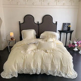 Ruffle Chiffon Lace Duvet Cover Set  2Pcs Pillowcases Sweet Cute Princess Style Bedding set Ultra Soft and Light Weight