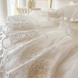 4/6Pcs Princess Wedding Bedding Set 600TC Egyptian Cotton Double Layer Lace Ruffles Duvet Cover Bed Skirt Bedspread Pillowcases