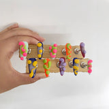 10pcs 3D Spotted Flowers Almond Handmade Press On Nails With Wine Red Smudging Design False Nails Transparent Small Snake Decor