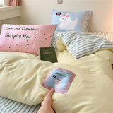 Kawaii Cartoon Dog Washed Cotton Bedding Set for Girl Boys Skin-friendly Duvet Cover Set with Sheet Soft Comfortable Quilt Cover