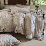 100% Cotton Pastoral Floral Print Ruffles Bow Princess Bedding Set Queen King Duvet Cover Set Bed Sheet/Fitted Sheet Pillowcases