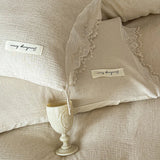 20% Linen And 80% Cotton Vintage French Lace Edge Embroidery Bedding Set Duvet Cover Set Bed Sheet/Fitted Sheet Pillowcases 4Pcs