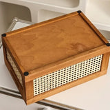 Retro Hollow Rattan Storage Basket Rectangle Creative Wooden Sundries Storage Box Luxury Aesthetic Miniature Home Decoration
