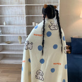 Ikeehome  new printed milk wool lamb wool blanket double-sided cute cartoon office lunch break blanket student dormitory blanket
