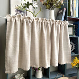 Short Curtains Beige Flax Linen Rustic Farmhouse Ready Made Cabinet Curtain for Cafe Kitchen Window Living Room Home Decor