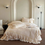French Vintage Lace Ruffles Pure Cotton Princess Bedding Set Duvet Cover Bed Skirt Bedspread Pillowcases Queen King Size 4Pcs