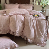 100% Cotton Pastoral Floral Print Ruffles Bow Princess Bedding Set Queen King Duvet Cover Set Bed Sheet/Fitted Sheet Pillowcases