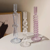 Nordic Glass Candle Holders Colorful Transparent Candlestick Flower Vase Wedding Party Table Centerpiece Home Decorations Crafts