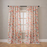 New Semi-Sheer Blackout Curtains, Slub Linen Look Floral Print Rod Pocket Drapes for Living Room Bedroom, 1/2 Panels Ready Made