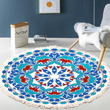 Hand Woven Cotton Linen Carpet Retro Bohemian Round Bedside Geometric Floor Mat Living Room Home Decor Boho Mandala Tassel Rug