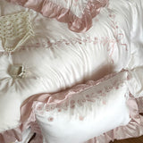 Flowers Embroidery Ruffles Princess Bedding Set Lyocell Bamboo Fiber Soft Silky Duvet Cover Flat/Fitted Bed Sheet Pillowcases