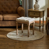 Ottoman Stool, 18.5 in High, Beige, with Padded Seat, Wood Frame, Button Tufted, for Dining, Living Room, Bedroom
