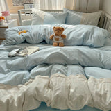 Plaid Pattern Bedding Set INS Princess Soft Washed Cotton Bed Flat Sheet Twin Queen Double Size Duvet Set Pillowcase Bed Linens