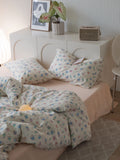 Ele Floral Cotton Bedding Set 00% Pure Combed Cotton 4-Piece Bedding Set for Students Dormi 3-Piece Duvet Cover Bedding