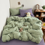 New Korean-style Muji Feng Shui Washed Cotton Quilt Cover  Multicolored Student Striped Duvet Cover Skin-friendly Bedding