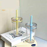 Portable Transparent Straw Cup 450ml Bubble Tea & Coffee Cup Office Water Bottles Food-Grade Plastic Beverage Cup