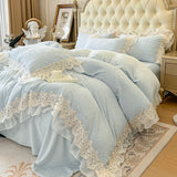 4Pcs Vintage French Romantic Lace Ruffles Carved Velvet Warm Winter Princess Bedding Set Duvet Cover Set Bed Sheet Pillowcases
