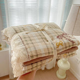 Print Floral Bedding Set Double Layer Yarn Four Pieces Set Soft Comfortable Duvet Cover Bed Sheet With Pillowcases Home Textiles