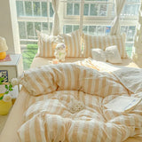 Japanese Ins Stripe Bedding Set Simple Two-Tone Contrast Sheet Kit with Quilt Cover Comfort Bed Decoration for Student Dorm