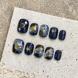 10Pcs Sweet Cool Handmade Press on Nails Full Cover Shiny Star Cute Graffiti Short French Ballet False Nails Wearable Manicure