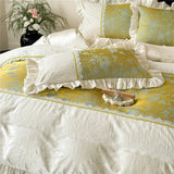 Princess Lace Style Soft Silky Luxury Bedding Set Duvet Cover Flat/Fitted Bed Sheet Pillowcase 4Pcs