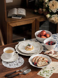 Retro Ceramic Dining Plates, Off White Bowls, Handmade Relief Printing, Household Trays, Tableware Set, Kitchen Uten