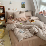 Duvet Cover Set New School Season Student Three PIECE Set Ins Style Solid Color Double Panel Washing Cotton Comforter Set