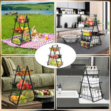 2/3 Tier Kitchen Organizer Rack Fruit Basket with Detachable Metal Holder and Wooden Handle Vegetable Bread Snacks Storage Shelf