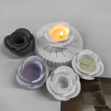 Flower Candlestick Silicone Mould Cement Plaster Rose Candle Holder Mold Candle Holder Molds Long Pole Candle For Artisan Gifts