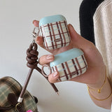 Korea fashion cute plaid sweater pattern gloss cover soft shockproof protection case for airpods 1 2 3 4 pro 2 coque fundas