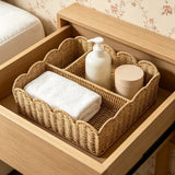 Rattan Effect Scalloped Edge Storage Basket Handles Plastic Woven Storage Basket Woven Handwoven Organizer Basket