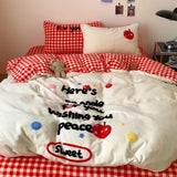 New warm plush thickened warm letter embroidery milk fleece four-piece student dormitory quilt cover 3-piece bedding