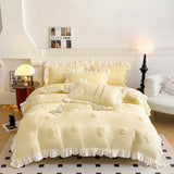 Korean Princess Style Flowers Lace Ruffles Bedding Set Comforter Queen King 4Pcs Duvet Cover Bed Sheet/Fitted Sheet Pillowcase