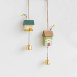 Nordic Wood House Wind Chime Handmade Hanging Bell Door Handle Wall Kids Room Decorations Garden Home Office Nursery Decor
