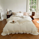 Vintage French Lace Ruffles Bedding Set Wrinkled Yarn Soft Princess Wedding Single Queen King Duvet Cover Bed Sheet Pillowcases