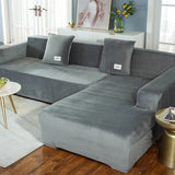 Solid Color Velvet Chenille Non-slip Sofa Cover, Elastic 1/2/3/4 Seater Thickened Full Coverage Slipcover Universal Fit L Shaped