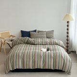 Korean Style Striped Bedding Set For Girls Boys Bed Linen Set Skin Friendly Fresh Printed Soft Duvet Cover Set Home Decorations