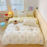 Cartoon Style Bedding Set Pink Colo Cute Cat Printed Bed Sheet Sets Washed Cotton Bed Set Single/Queen King Size Bedding Sets