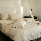 Lyocell Linen Cotton Blend Bedding Set Luxury Floral Embroidery Duvet Cover  Soft Breathable Linen Cotton Bed Sheet Pillowcases