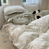 A-Class Skin Friendly Printing Bedding Set With Lace Duvet Cover Bed Sheet Pillowcases Four Piece Set Bedroom Decor Home Textile