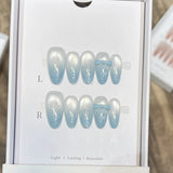 10Pcs Crystal Cat Eye False Nails French Gradient Fake Nails Colorful Mini Flowers Press on Nail Cute Bowknot Nails Art Handmade